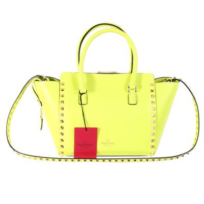 Valentino Lime Green Yellow Rockstud Trapeze Top Handle Bag