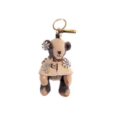 BURBERRY Thomas Bear Cashmere House Check Studded Keychain Camel Gold