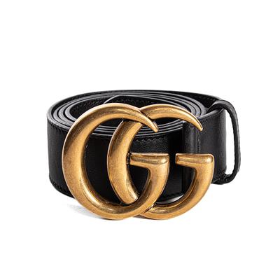 Sergio Hudson Black & Gold Leather Oversized Buckle Gold Hardware Belts