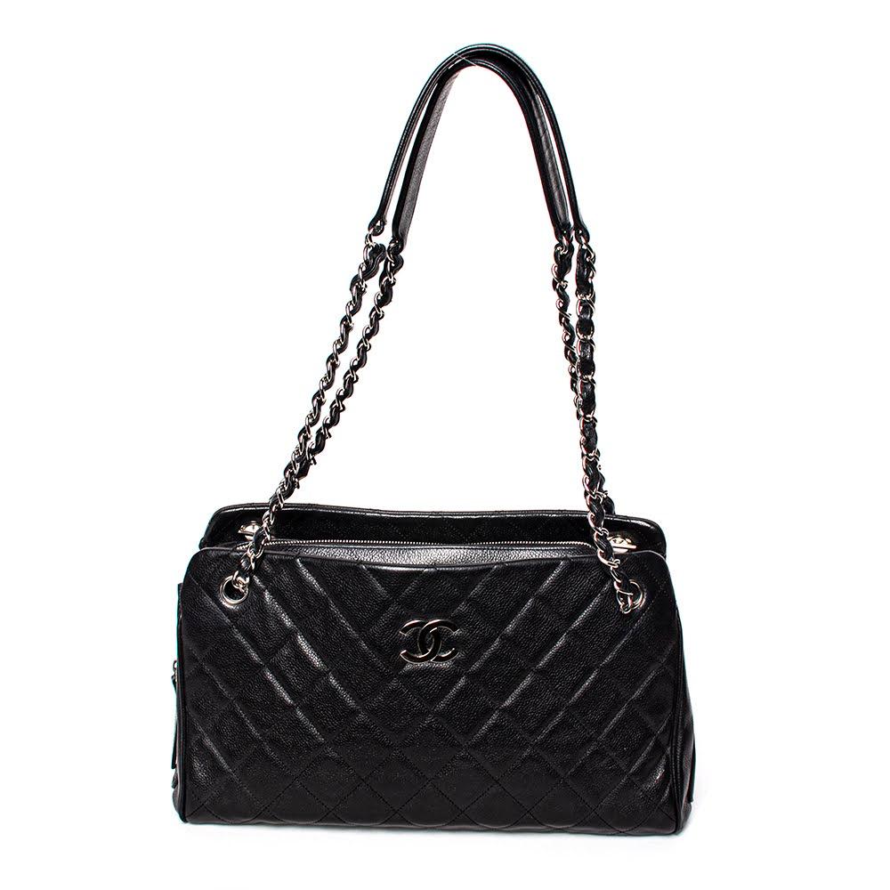 Black Leather Quilted 'Riviera' Handbag