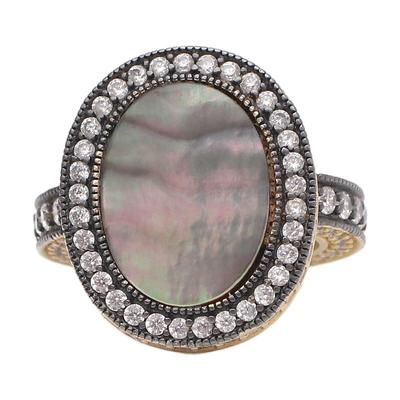 Mother of Pearl Size 7 Ring with Crystals
