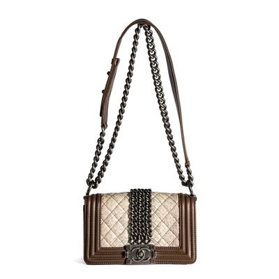Chanel Brown & Tan Python Chain Detail Handbag