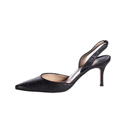 Manolo Blahnik Size 37.5 Black Slingback Glitter Heels