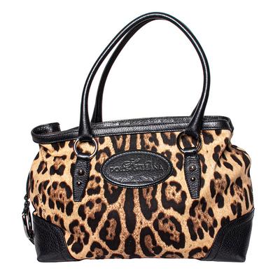 Dolce & Gabbana Brown Leopard Print Canvas Handbag