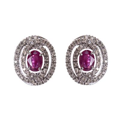 14K White Gold Ruby Diamond Earrings