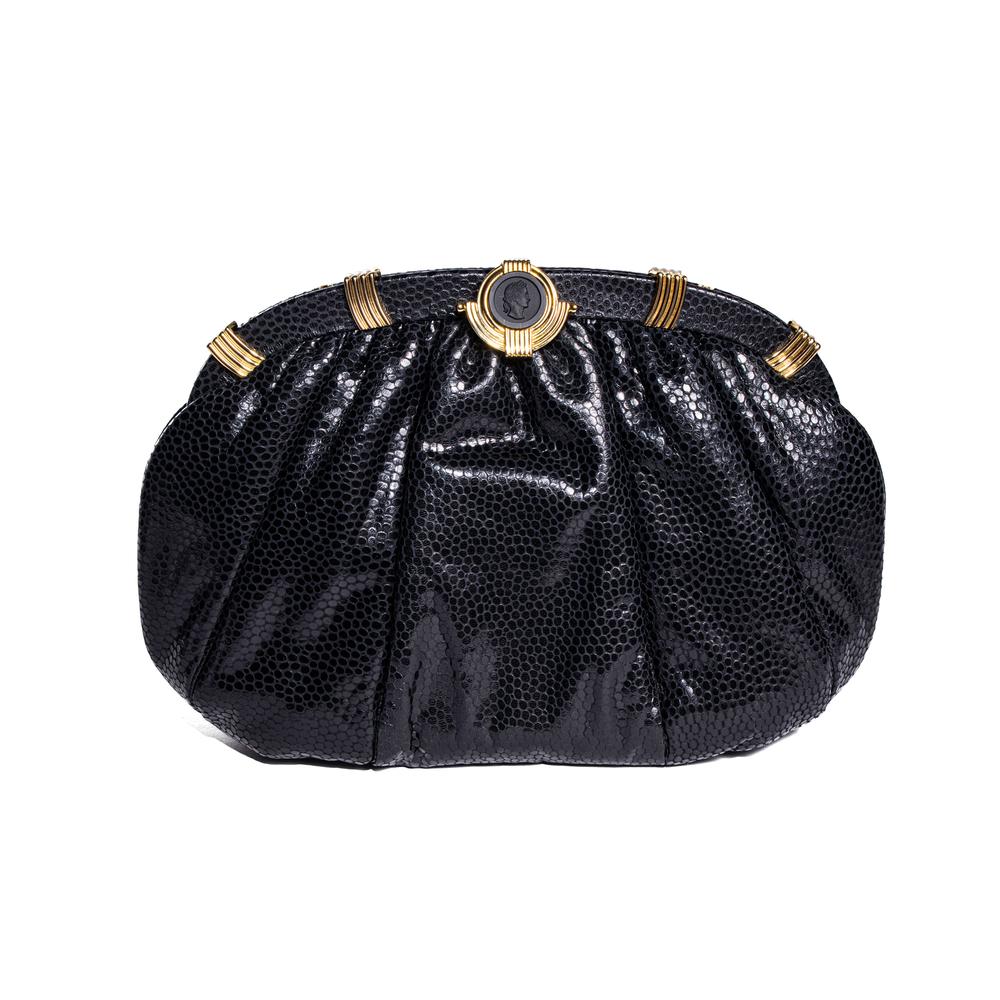 My Sister s Closet Judith Leiber Judith Leiber Black Leather Large Clutch