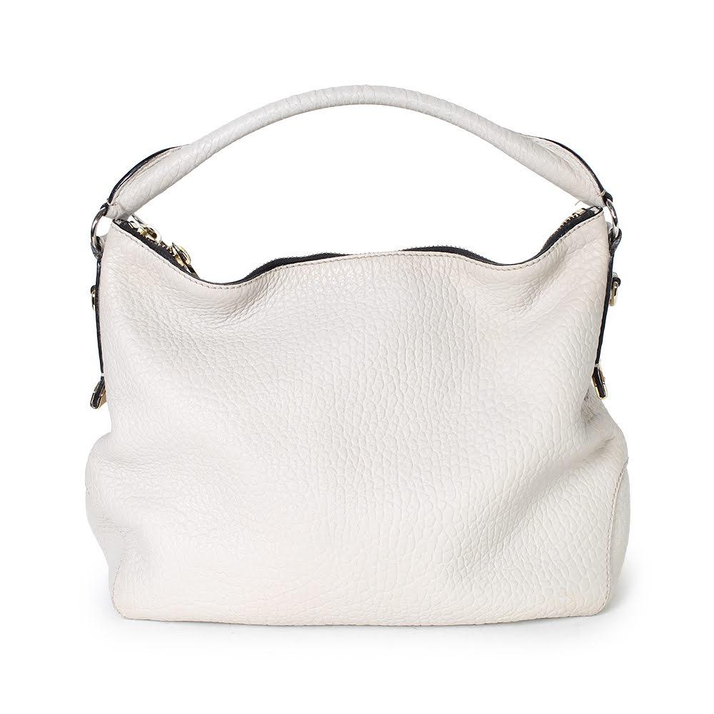 Burberry Small Heritage Grain Leather Hobo Bag in White